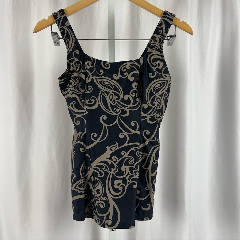 Popina Medium Made in USA Boho Fitted Tank Swim Top Tankini Neutral Square Neck